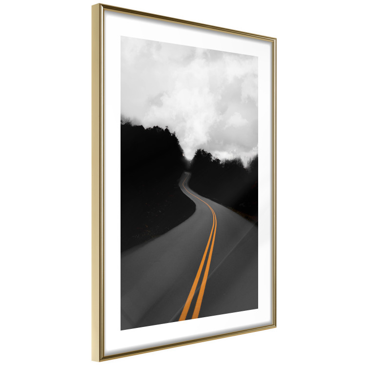 Poster Double continuous line - black and white street landscape among trees and clouds 114963 additionalImage 8