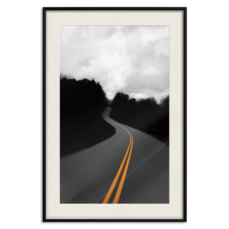 Poster Double continuous line - black and white street landscape among trees and clouds 114963 additionalImage 18