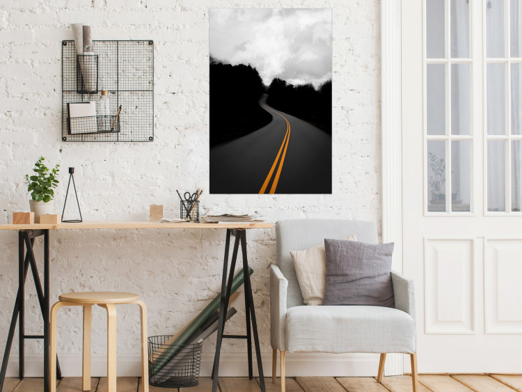 Poster Double continuous line - black and white street landscape among trees and clouds 114963 additionalImage 17