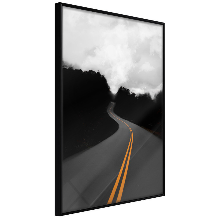 Poster Double continuous line - black and white street landscape among trees and clouds 114963 additionalImage 12