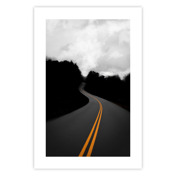 Poster Double continuous line - black and white street landscape among trees and clouds 114963 additionalImage 25