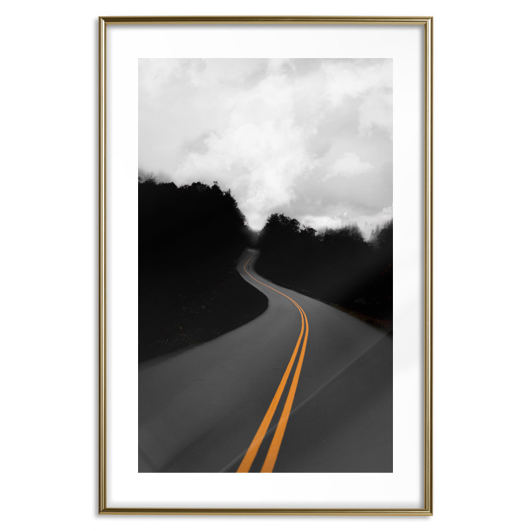 Poster Double continuous line - black and white street landscape among trees and clouds 114963 additionalImage 16