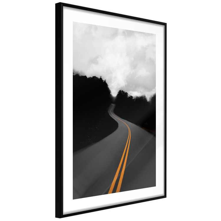 Poster Double continuous line - black and white street landscape among trees and clouds 114963 additionalImage 11