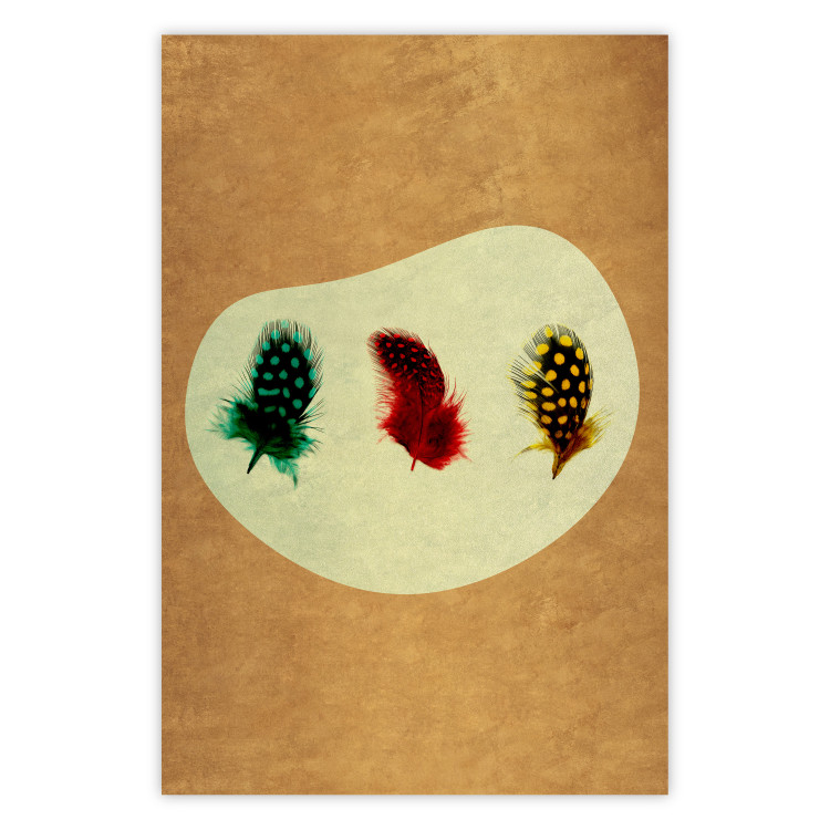 Poster Boho Feathers - abstraction in colorful feathers with dots on a beige background 118163
