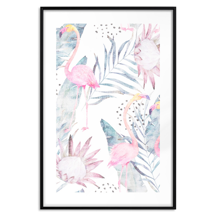 Wall Poster Exotic Mist - tropical abstraction with pink flamingos among leaves 118263 additionalImage 15