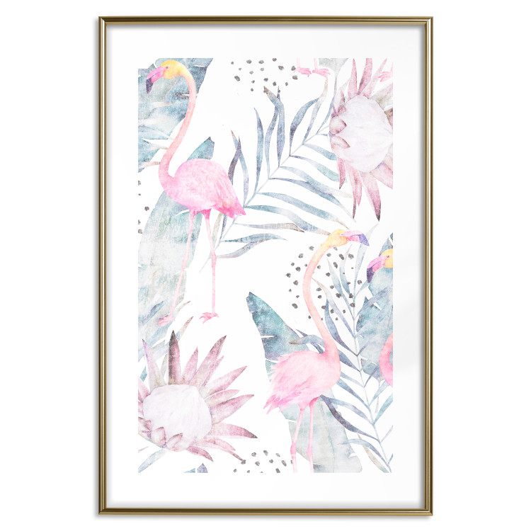 Wall Poster Exotic Mist - tropical abstraction with pink flamingos among leaves 118263 additionalImage 16