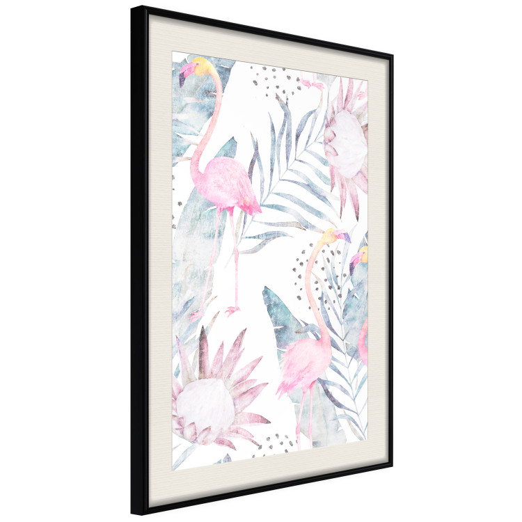 Wall Poster Exotic Mist - tropical abstraction with pink flamingos among leaves 118263 additionalImage 3