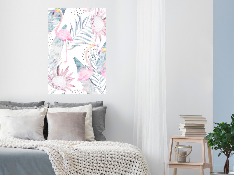 Wall Poster Exotic Mist - tropical abstraction with pink flamingos among leaves 118263 additionalImage 23