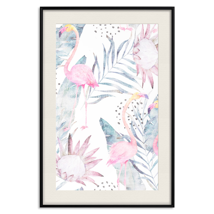 Wall Poster Exotic Mist - tropical abstraction with pink flamingos among leaves 118263 additionalImage 18