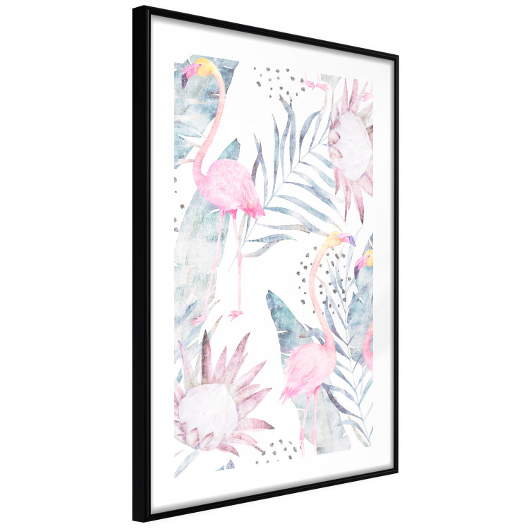 Wall Poster Exotic Mist - tropical abstraction with pink flamingos among leaves 118263 additionalImage 13