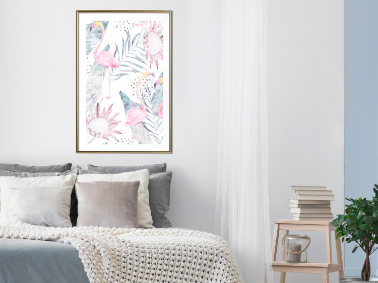 Wall Poster Exotic Mist - tropical abstraction with pink flamingos among leaves 118263 additionalImage 15