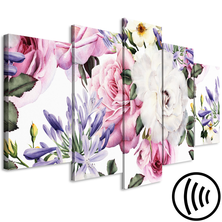 Canvas Print Girly roses - colourful, pastel flowers and leaves on a white 118363 additionalImage 6