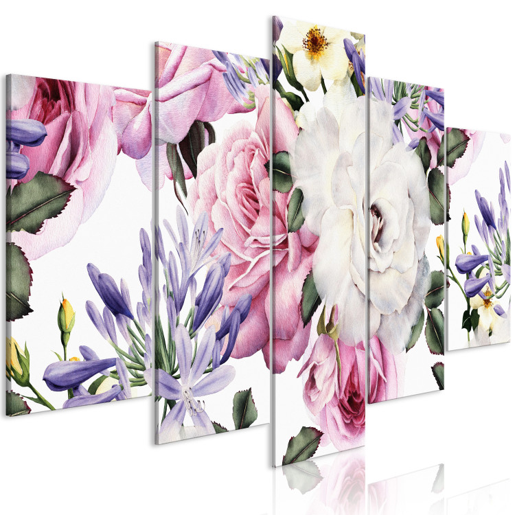 Canvas Print Girly roses - colourful, pastel flowers and leaves on a white 118363 additionalImage 2