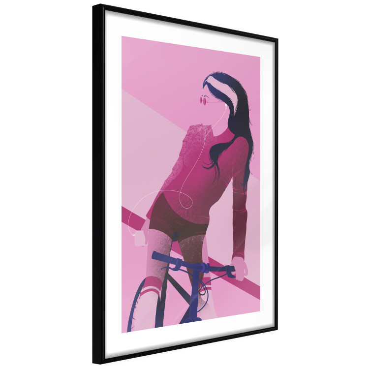 Poster Woman on Bike - woman and bike in pastel pink motif 123363 additionalImage 11