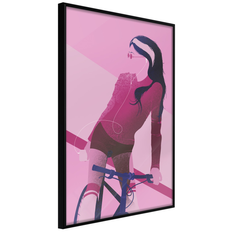 Poster Woman on Bike - woman and bike in pastel pink motif 123363 additionalImage 10