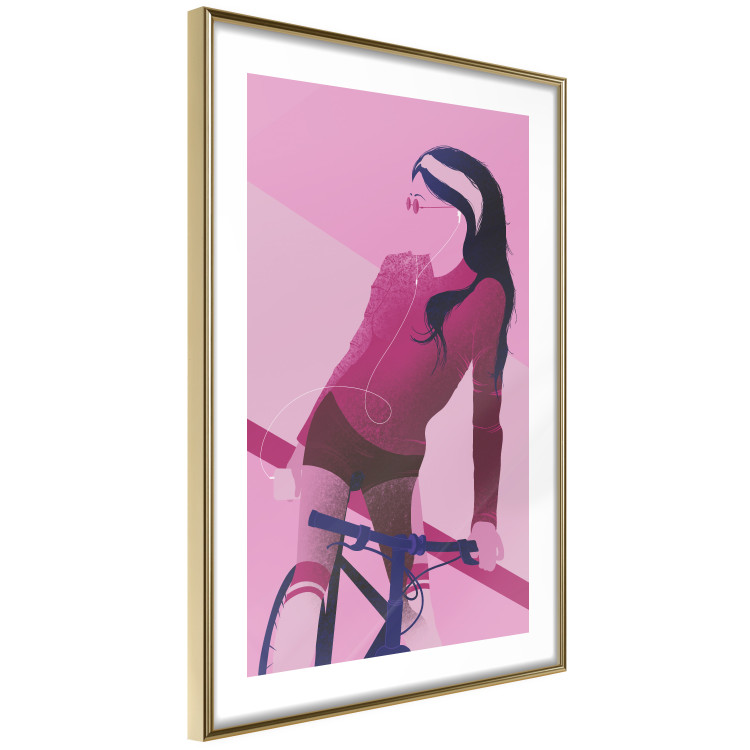 Poster Woman on Bike - woman and bike in pastel pink motif 123363 additionalImage 6