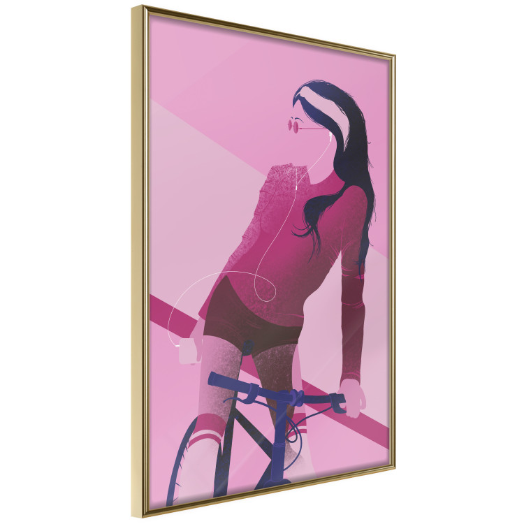 Poster Woman on Bike - woman and bike in pastel pink motif 123363 additionalImage 12