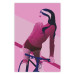 Poster Woman on Bike - woman and bike in pastel pink motif 123363