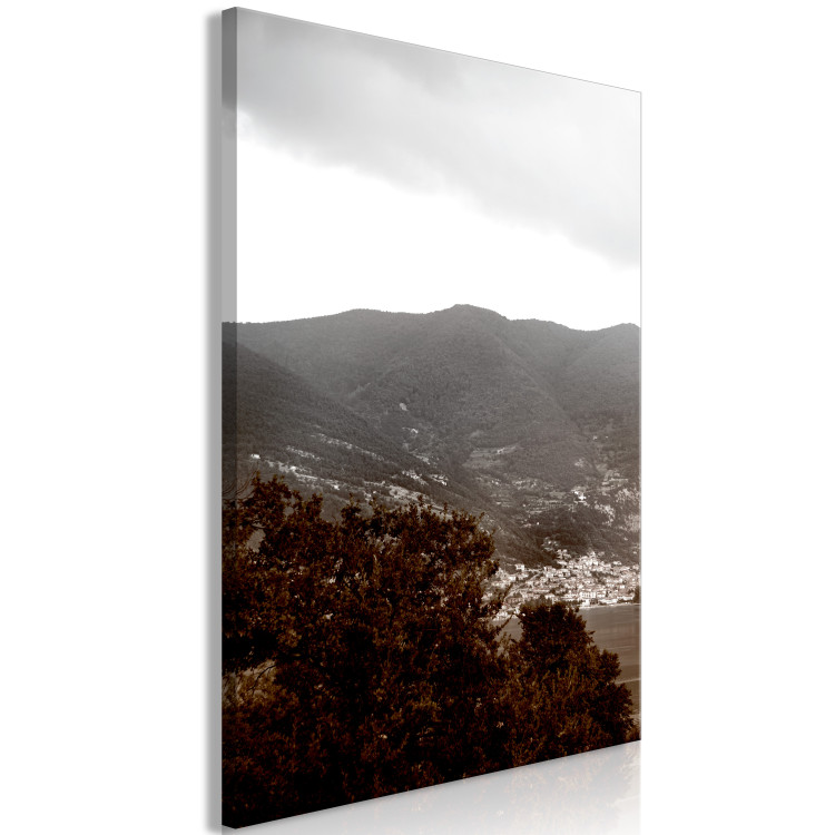 Canvas Print Mountain view - mountain landscape with trees, water, cloudy skies 124463 additionalImage 2