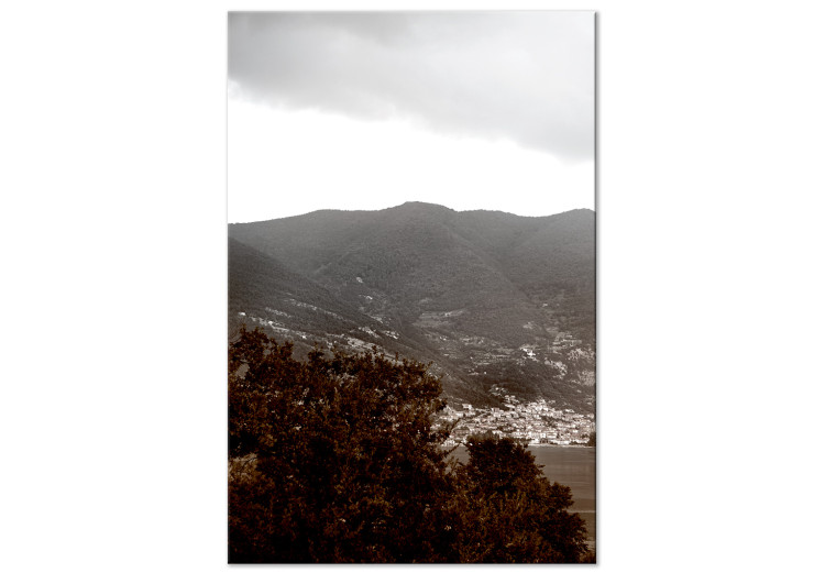 Canvas Print Mountain view - mountain landscape with trees, water, cloudy skies 124463