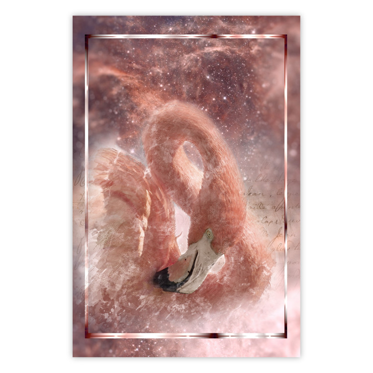 Wall Poster Cosmic Flamingo - bird against a cosmic background with pink stars 125863