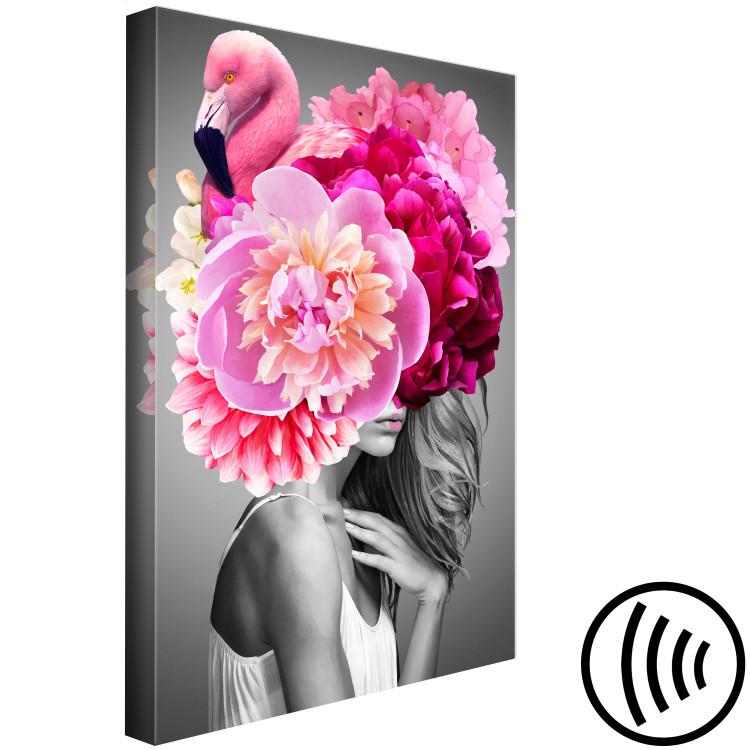 Canvas Flamingo Girl (1-part) vertical - woman with bird and peony 127463 additionalImage 6