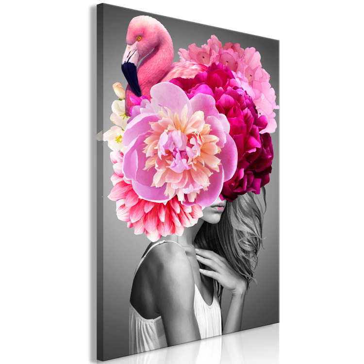 Canvas Flamingo Girl (1-part) vertical - woman with bird and peony 127463 additionalImage 2