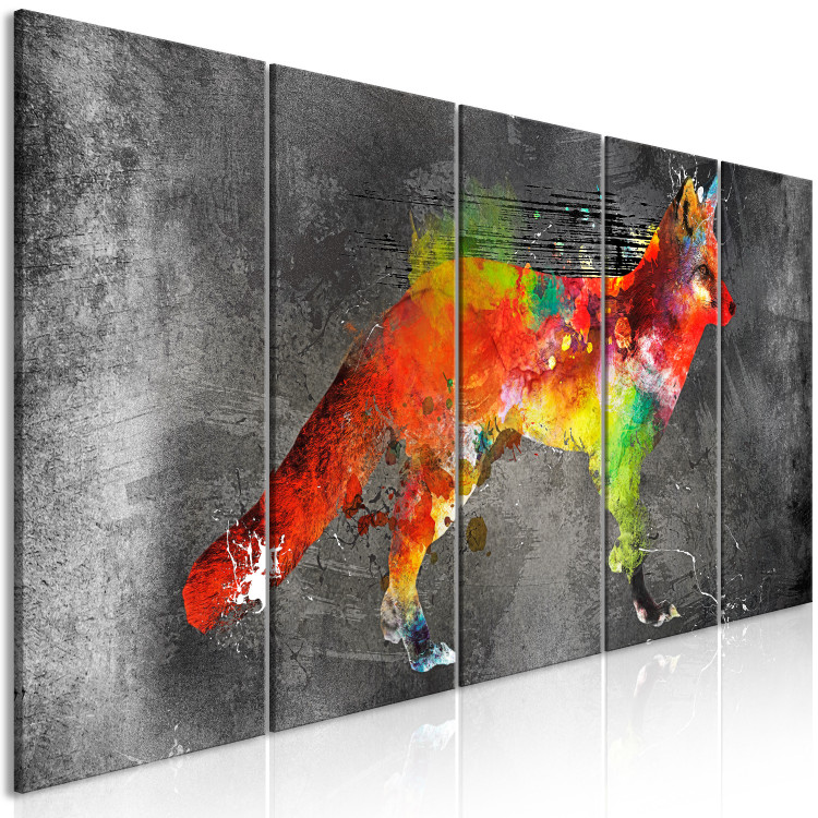 Canvas Forest Hunter (5-piece) Narrow - abstract fox on a black background 129863 additionalImage 2