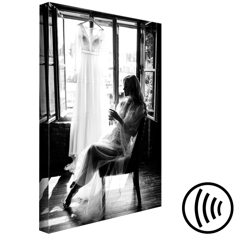 Canvas Print Woman and wedding dress - black and white photo with sitting woman 132263 additionalImage 6