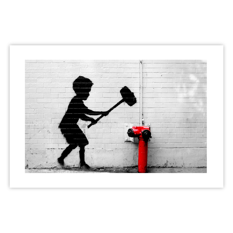 Wall Poster Destroy the Hydrant - mural of a black boy with a large hammer on the wall 132463 additionalImage 18