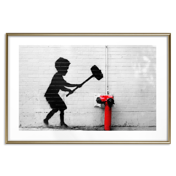 Wall Poster Destroy the Hydrant - mural of a black boy with a large hammer on the wall 132463 additionalImage 27