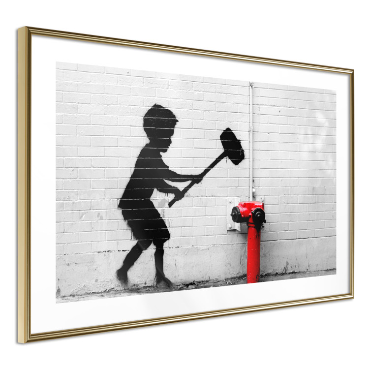Wall Poster Destroy the Hydrant - mural of a black boy with a large hammer on the wall 132463 additionalImage 6