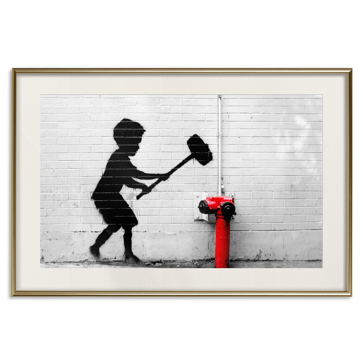 Wall Poster Destroy the Hydrant - mural of a black boy with a large hammer on the wall 132463 additionalImage 23