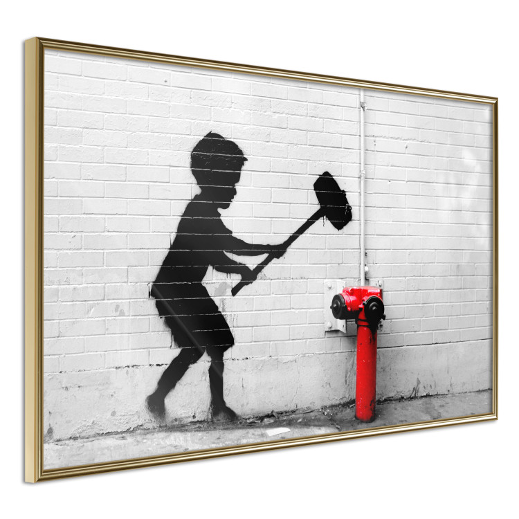 Wall Poster Destroy the Hydrant - mural of a black boy with a large hammer on the wall 132463 additionalImage 12