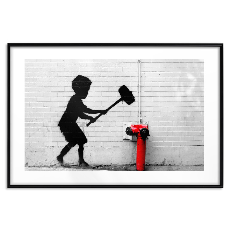 Wall Poster Destroy the Hydrant - mural of a black boy with a large hammer on the wall 132463 additionalImage 19