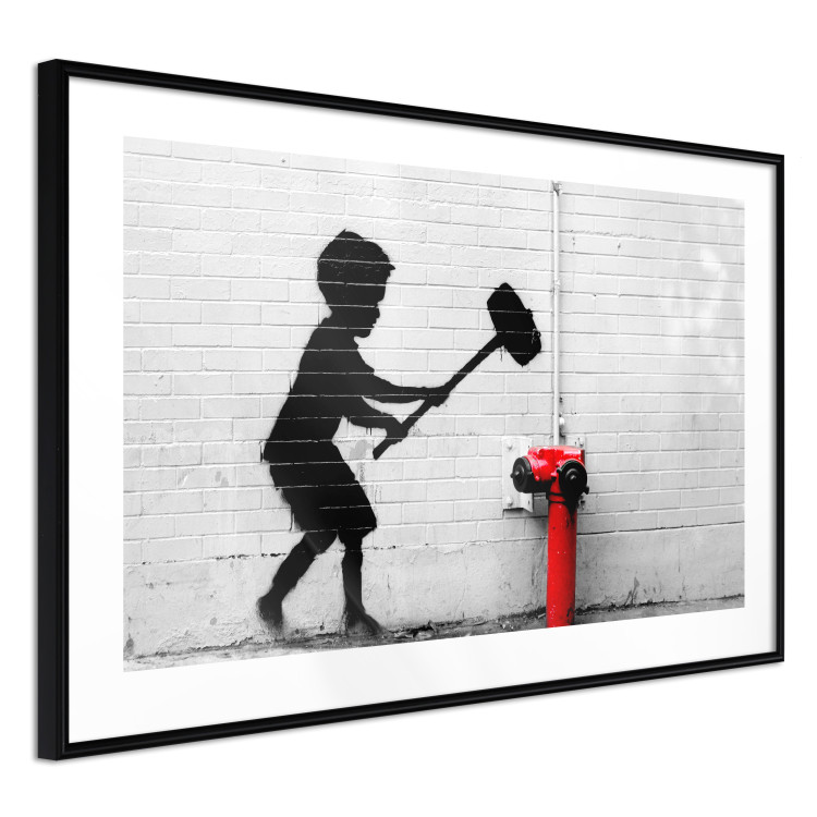 Wall Poster Destroy the Hydrant - mural of a black boy with a large hammer on the wall 132463 additionalImage 13