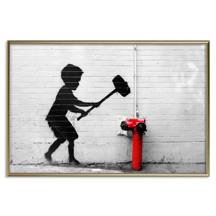 Wall Poster Destroy the Hydrant - mural of a black boy with a large hammer on the wall 132463 additionalImage 25