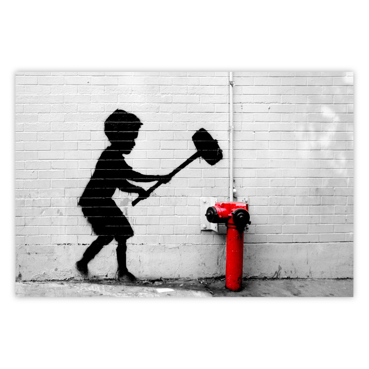 Wall Poster Destroy the Hydrant - mural of a black boy with a large hammer on the wall 132463