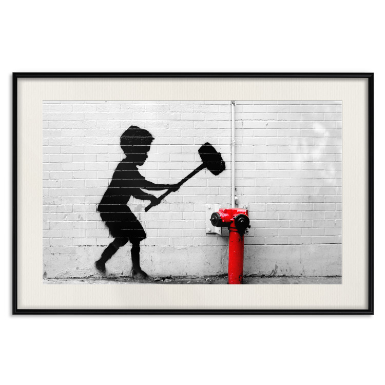 Wall Poster Destroy the Hydrant - mural of a black boy with a large hammer on the wall 132463 additionalImage 22