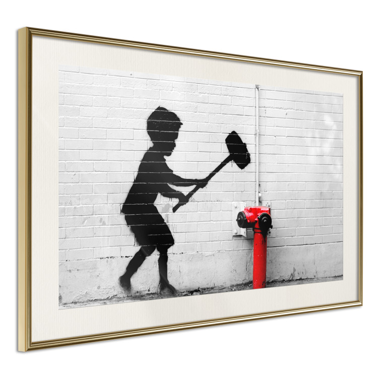 Wall Poster Destroy the Hydrant - mural of a black boy with a large hammer on the wall 132463 additionalImage 2