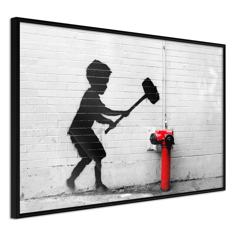 Wall Poster Destroy the Hydrant - mural of a black boy with a large hammer on the wall 132463 additionalImage 12