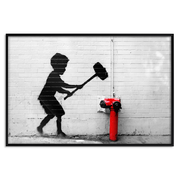 Wall Poster Destroy the Hydrant - mural of a black boy with a large hammer on the wall 132463 additionalImage 17