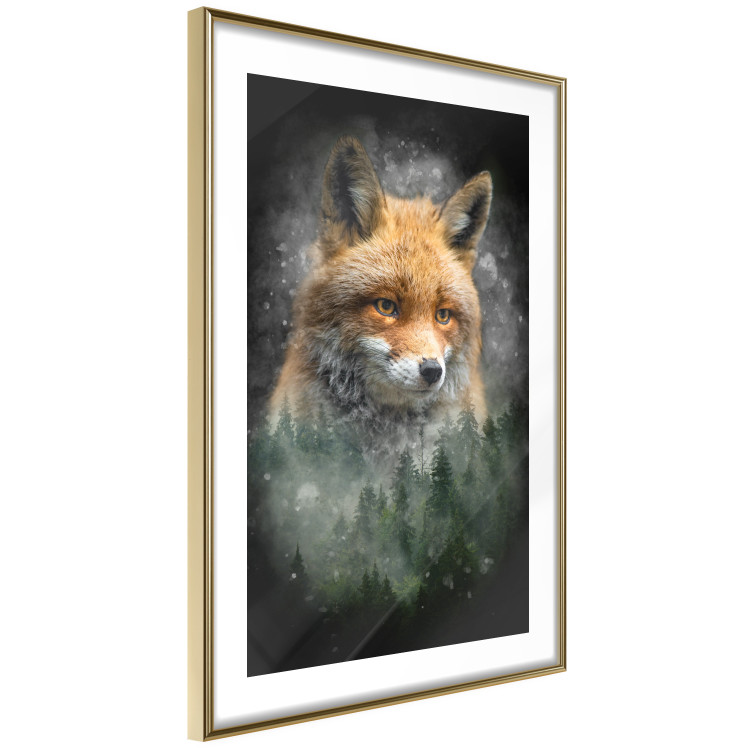 Wall Poster Forest Life - fanciful landscape of a fox and green forest on a black background 138063 additionalImage 14