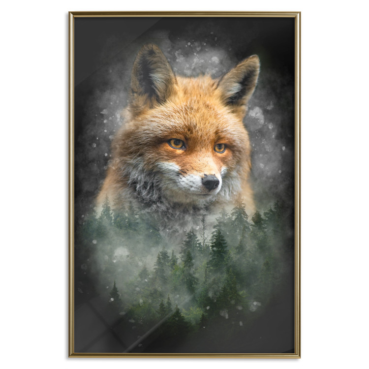 Wall Poster Forest Life - fanciful landscape of a fox and green forest on a black background 138063 additionalImage 4