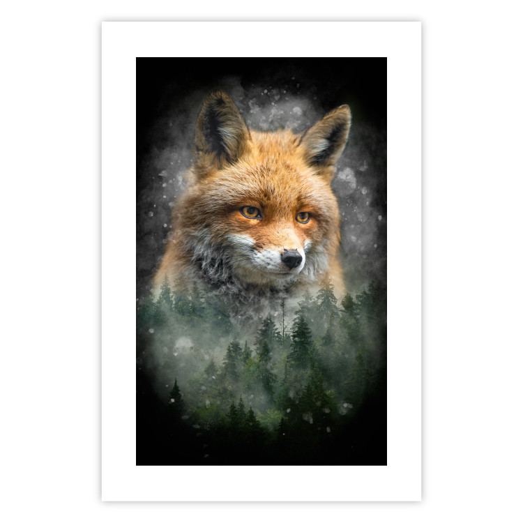 Wall Poster Forest Life - fanciful landscape of a fox and green forest on a black background 138063 additionalImage 5