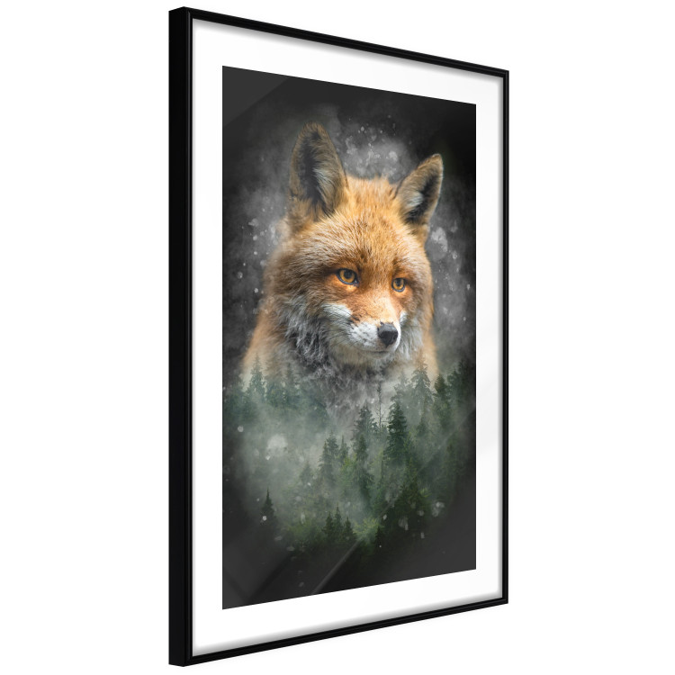 Wall Poster Forest Life - fanciful landscape of a fox and green forest on a black background 138063 additionalImage 15