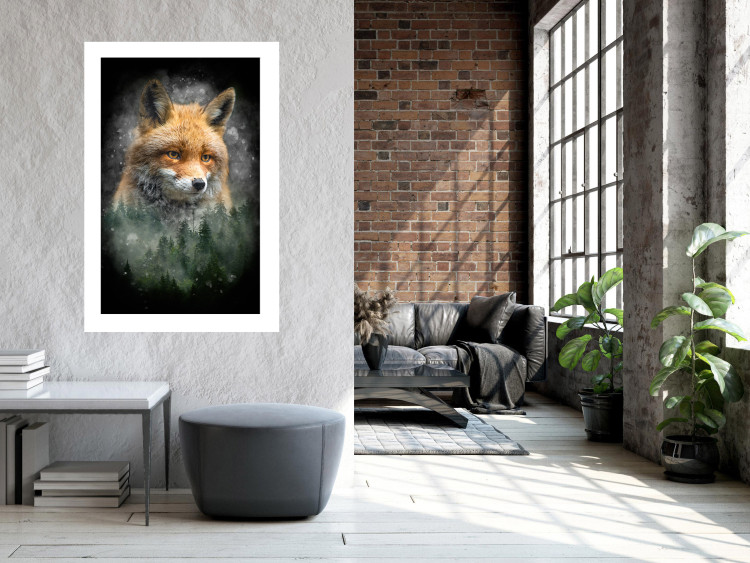 Wall Poster Forest Life - fanciful landscape of a fox and green forest on a black background 138063 additionalImage 12