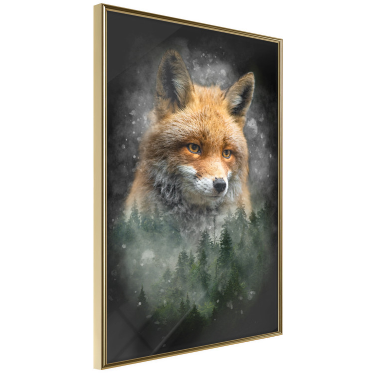 Wall Poster Forest Life - fanciful landscape of a fox and green forest on a black background 138063 additionalImage 16