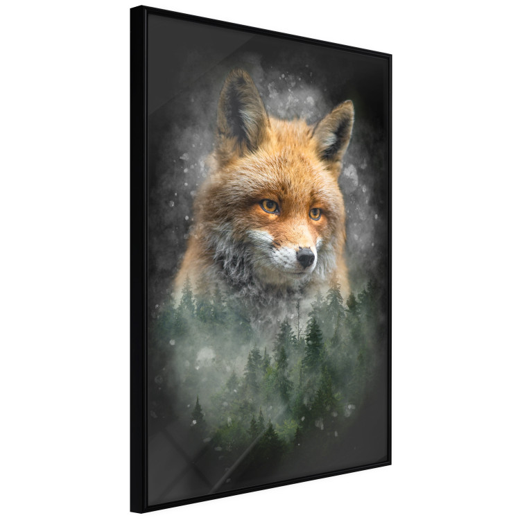 Wall Poster Forest Life - fanciful landscape of a fox and green forest on a black background 138063 additionalImage 17