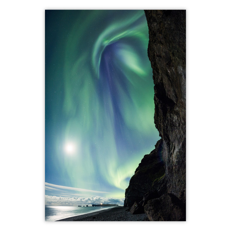 Wall Poster Wonder of Nature - picturesque aurora borealis in the sky amidst towering cliffs 138763